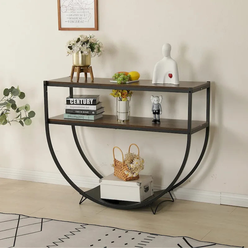 48" 3-Tier Console Table with Arc-Shaped Base