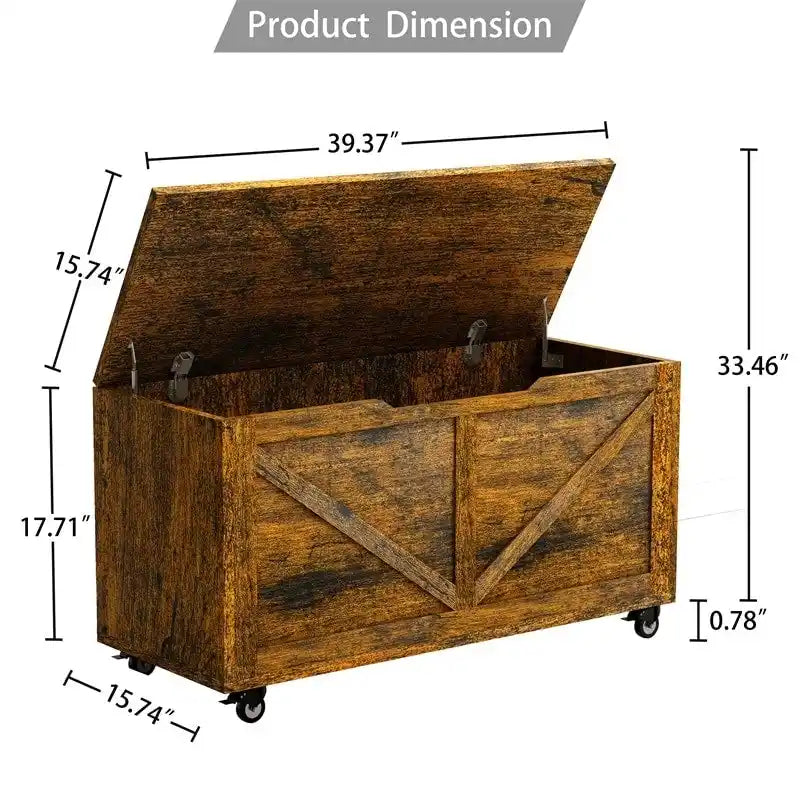 Wooden Storage Bench on Wheels with Brakes
