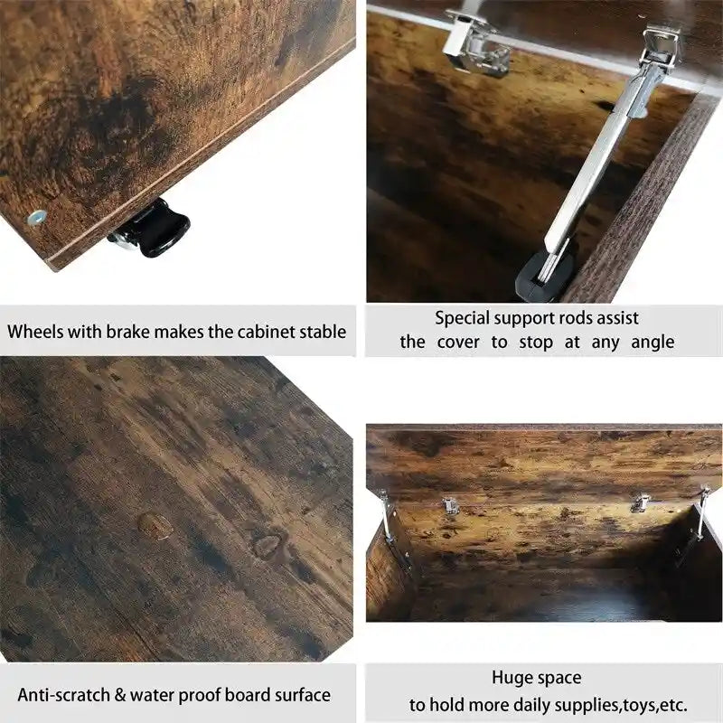 Wooden Storage Bench on Wheels with Brakes