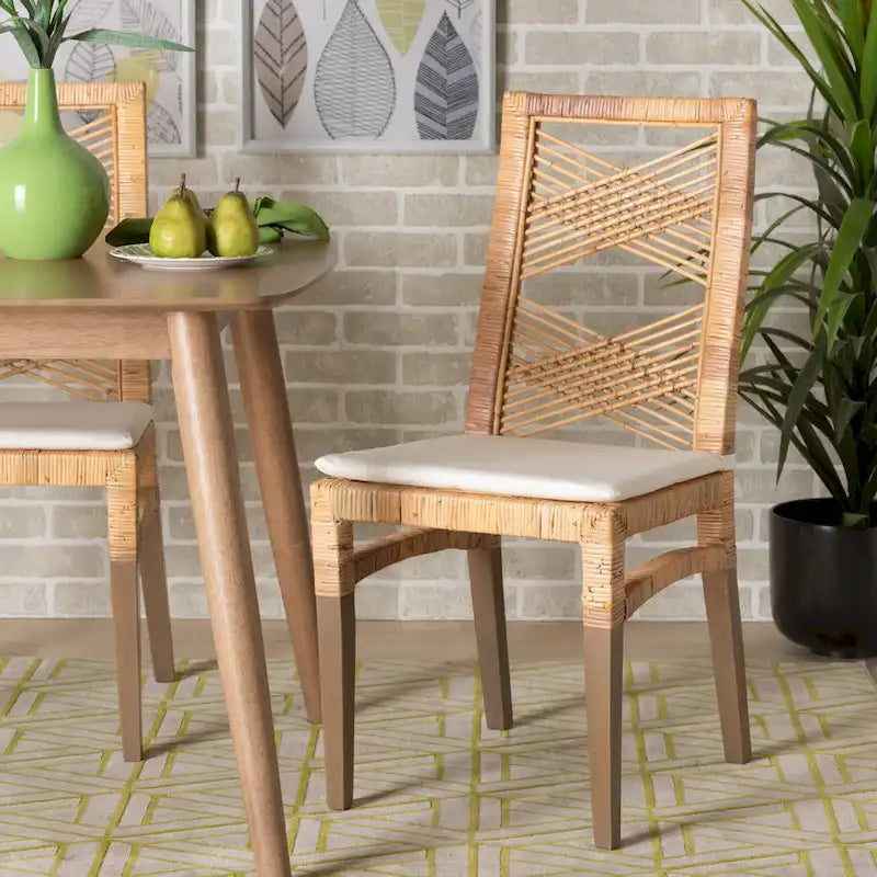 Modern Bohemian Natural Brown Rattan Dining Chair