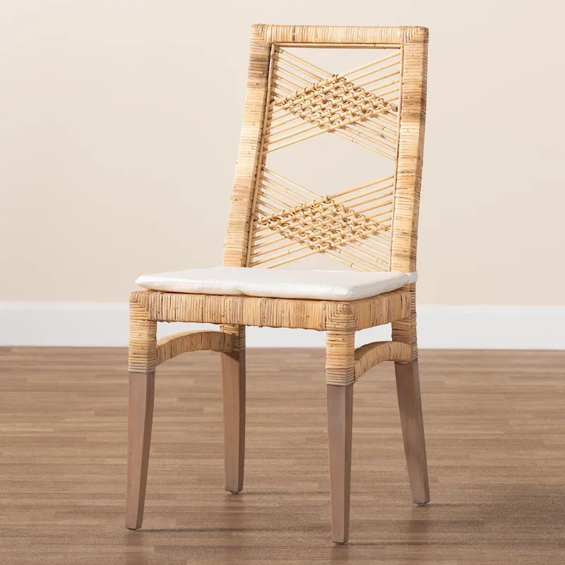 Modern Bohemian Natural Brown Rattan Dining Chair