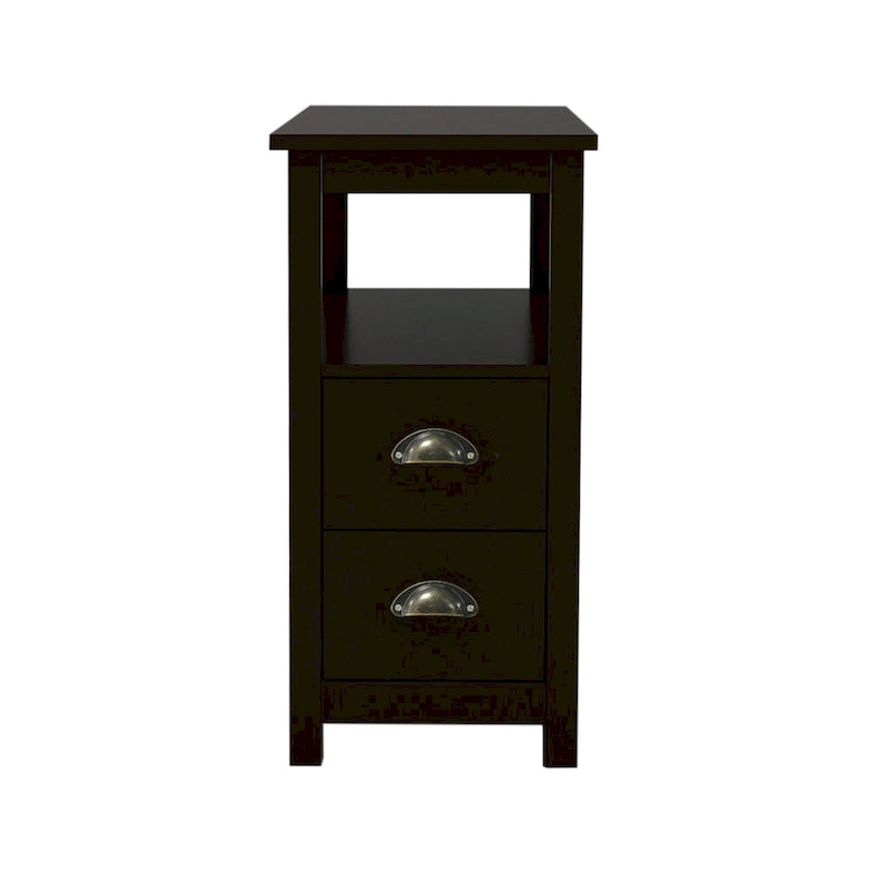 End Table Narrow Nightstand With Two Drawers And Open Shelf