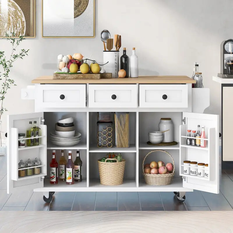 Kitchen Island Cart with Drop-Leaf Countertop and 3 Drawers
