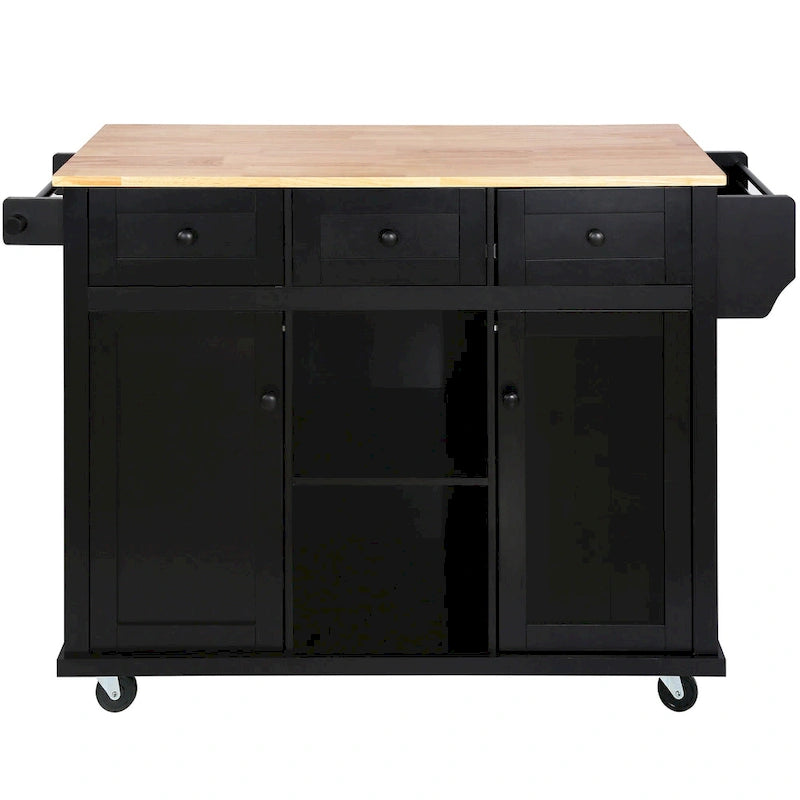 Kitchen Island Cart with Drop-Leaf Countertop and 3 Drawers