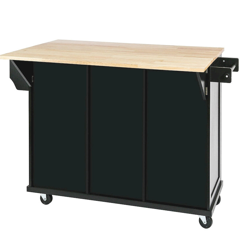 Kitchen Island Cart with Drop-Leaf Countertop and 3 Drawers