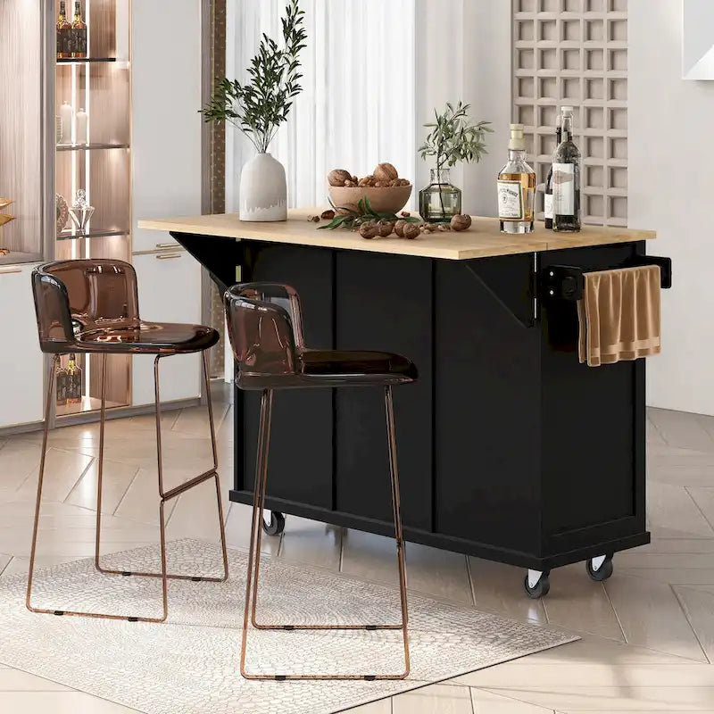 Kitchen Island Cart with Drop-Leaf Countertop and 3 Drawers