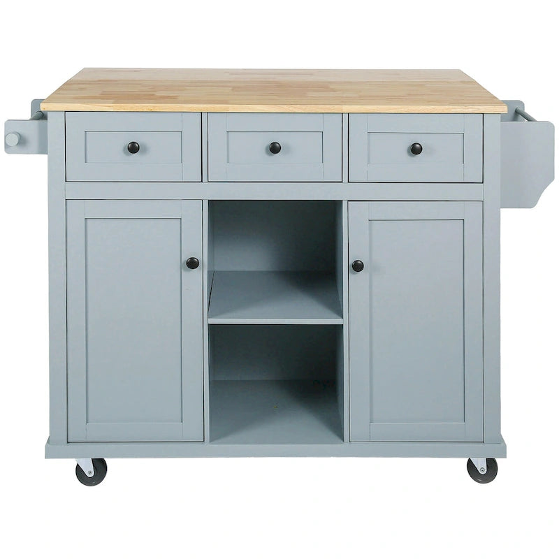 Kitchen Island Cart with Drop-Leaf Countertop and 3 Drawers