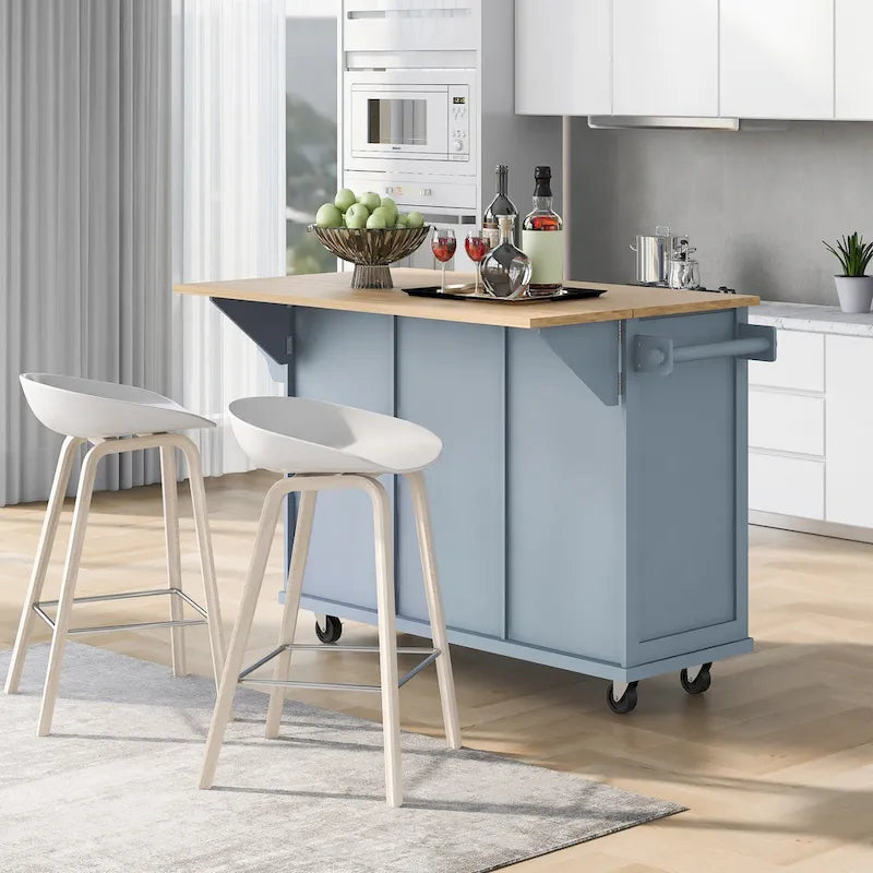 Kitchen Island Cart with Drop-Leaf Countertop and 3 Drawers