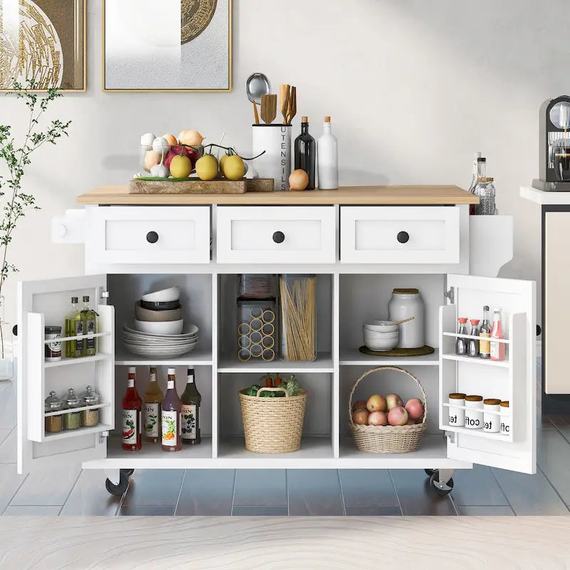Kitchen Island Cart with Drop-Leaf Countertop and 3 Drawers