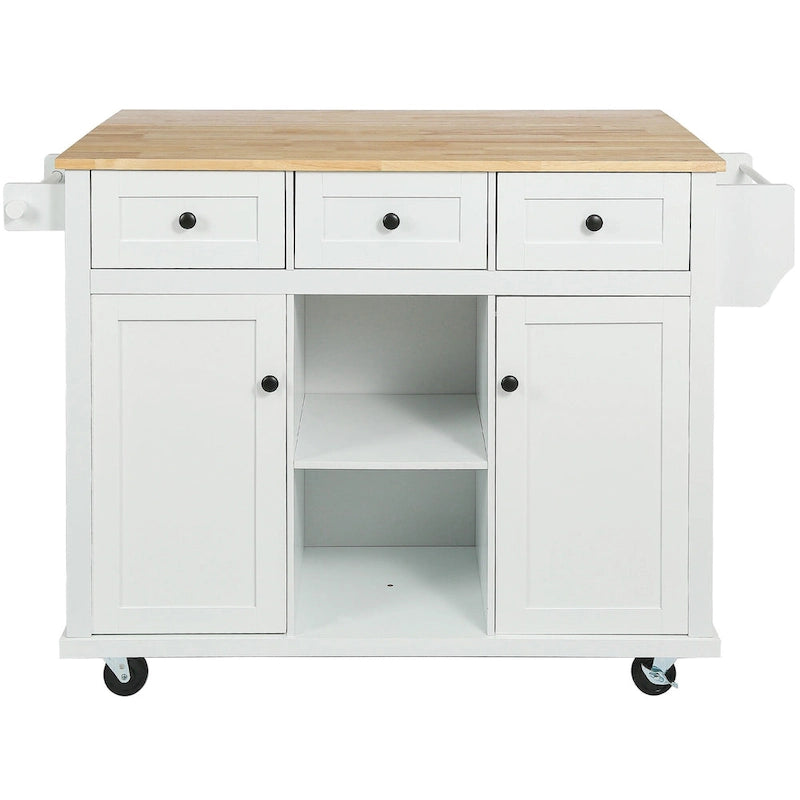 Kitchen Island Cart with Drop-Leaf Countertop and 3 Drawers