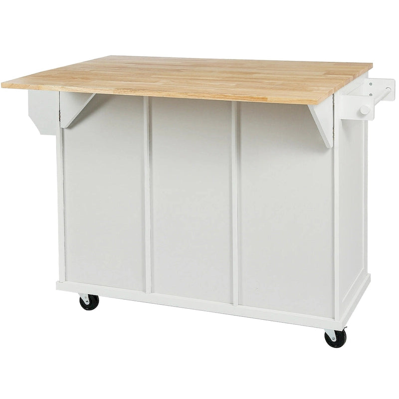 Kitchen Island Cart with Drop-Leaf Countertop and 3 Drawers