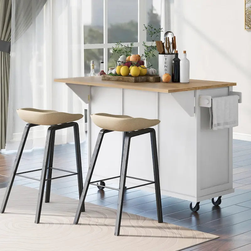 Kitchen Island Cart with Drop-Leaf Countertop and 3 Drawers