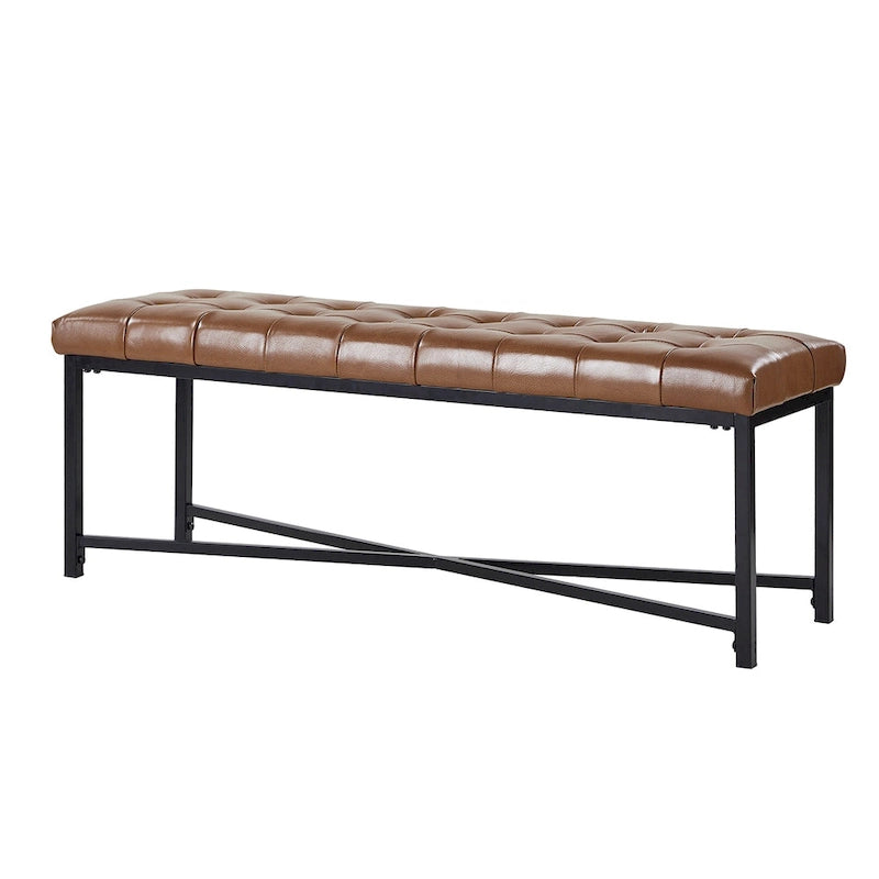 Modern 50.5" Genuine Leather Upholstered Bench with Metal Legs