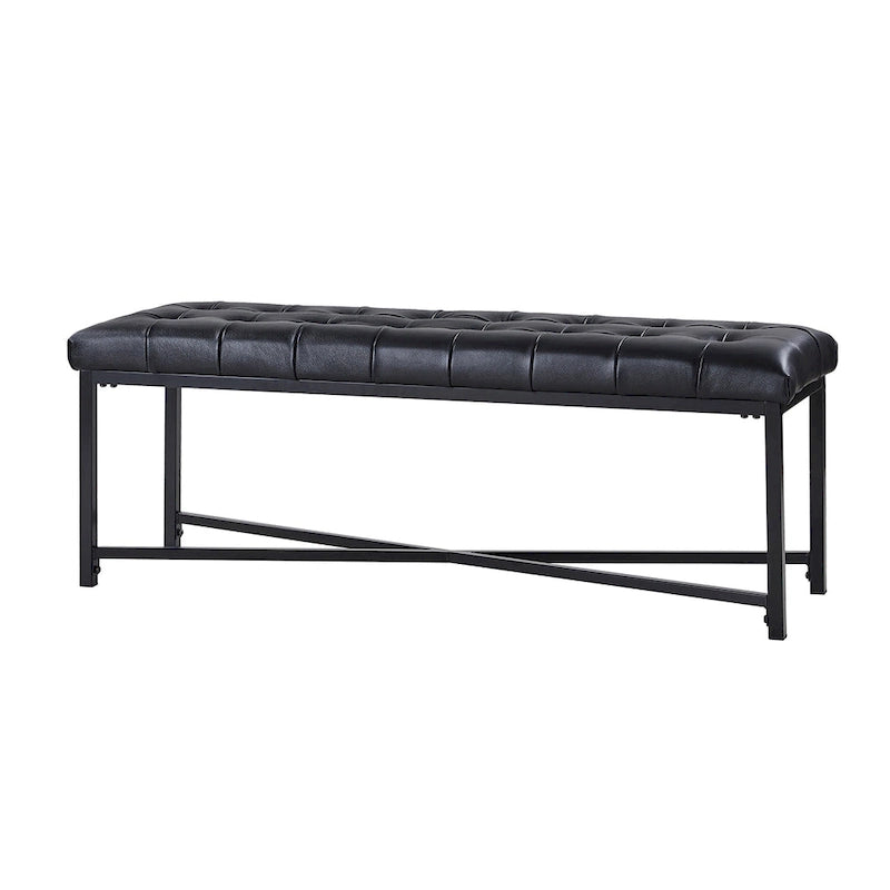 Modern 50.5" Genuine Leather Upholstered Bench with Metal Legs