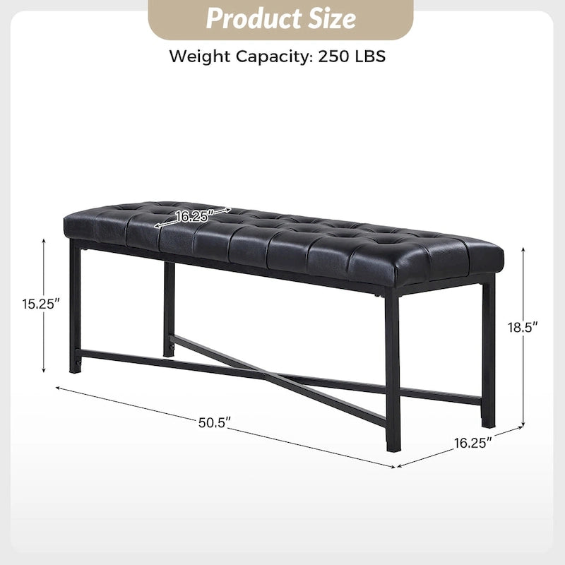 Modern 50.5" Genuine Leather Upholstered Bench with Metal Legs