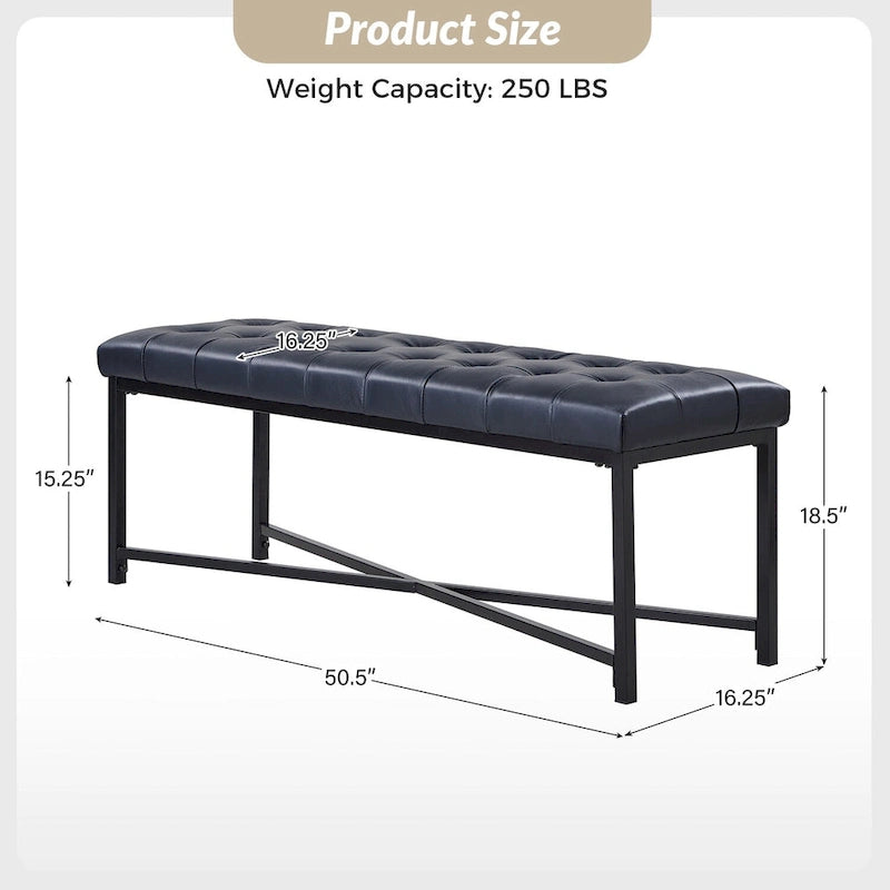 Modern 50.5" Genuine Leather Upholstered Bench with Metal Legs