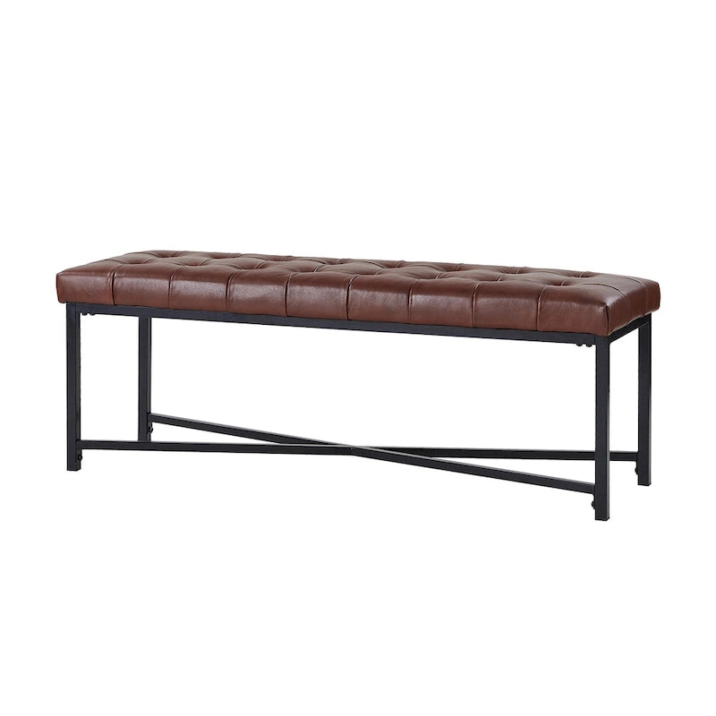 Modern 50.5" Genuine Leather Upholstered Bench with Metal Legs