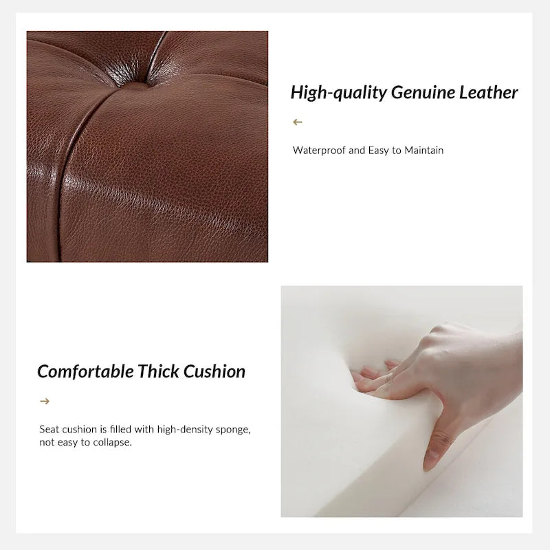 Modern 50.5" Genuine Leather Upholstered Bench with Metal Legs