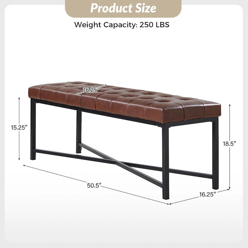 Modern 50.5" Genuine Leather Upholstered Bench with Metal Legs