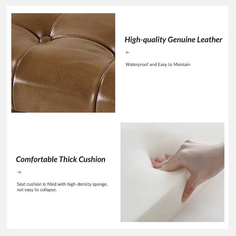 Modern 50.5" Genuine Leather Upholstered Bench with Metal Legs