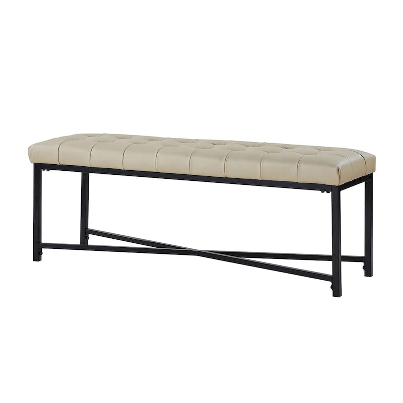 Modern 50.5" Genuine Leather Upholstered Bench with Metal Legs