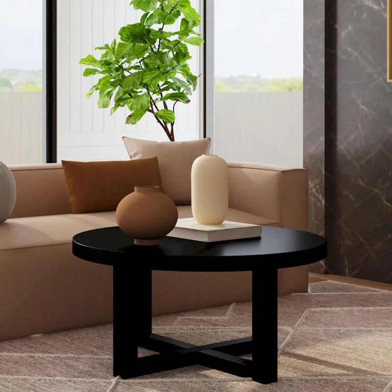 Round X-Base Bayur Wood Coffee Table - 36" x 36" x 18"