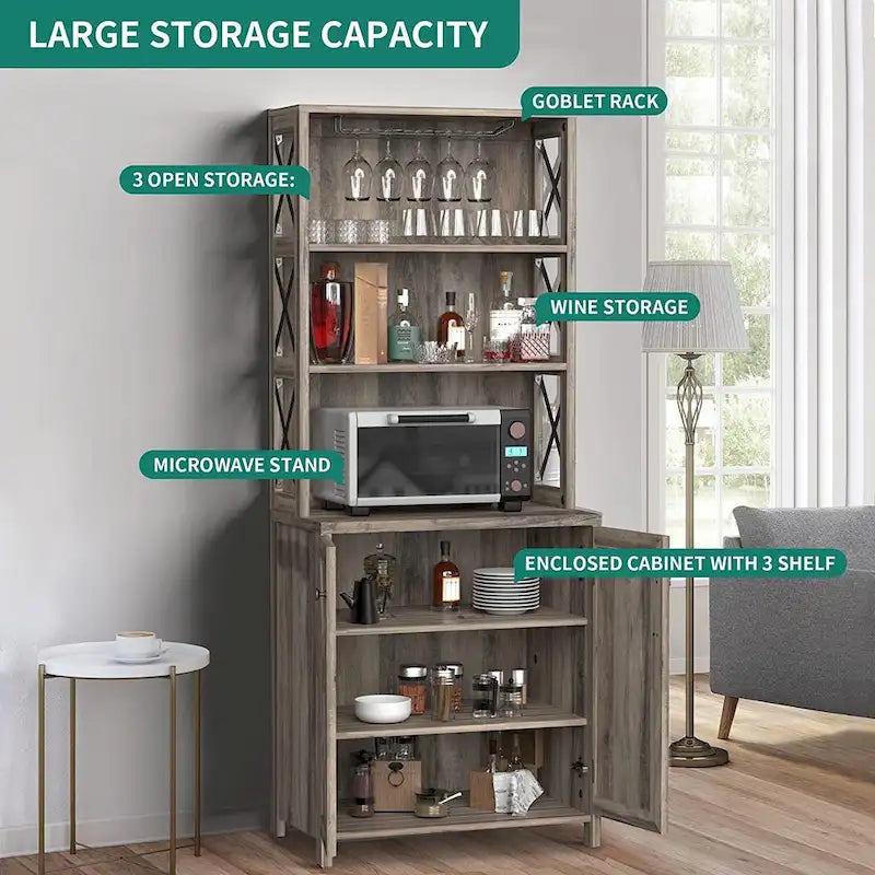 Bar Cabinet for Liquor and Glasses Dining Kitchen Cabinet with Wine Rack