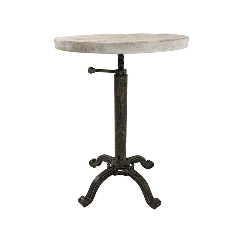 Adjustable Vintage End Table - Driftwood Top & Aged Iron Base
