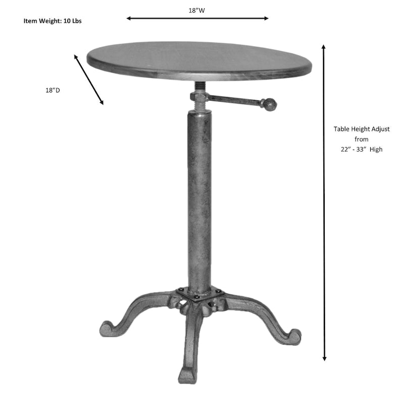 Adjustable Vintage End Table - Driftwood Top & Aged Iron Base