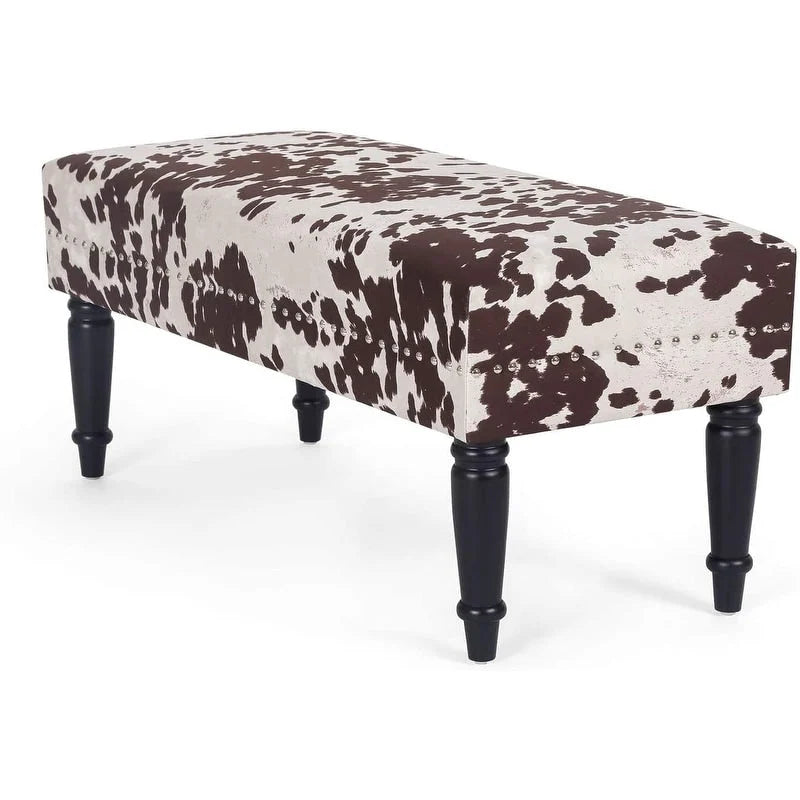 Cow Print Fabric Rectangular Bench Ottoman