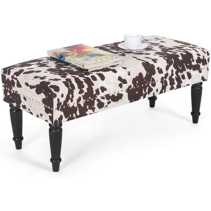 Cow Print Fabric Rectangular Bench Ottoman