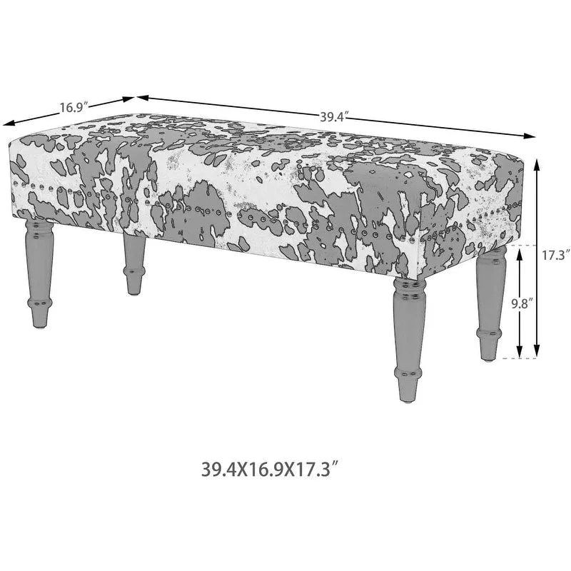 Cow Print Fabric Rectangular Bench Ottoman
