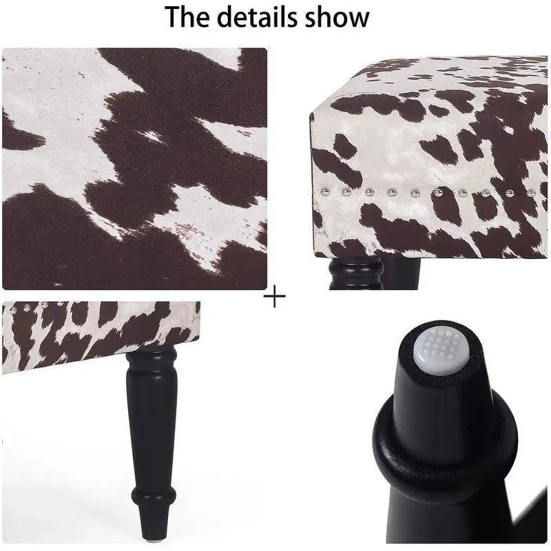 Cow Print Fabric Rectangular Bench Ottoman