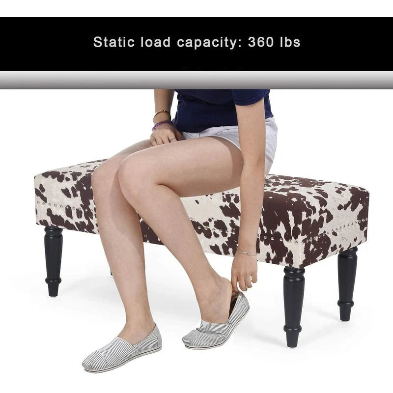 Cow Print Fabric Rectangular Bench Ottoman