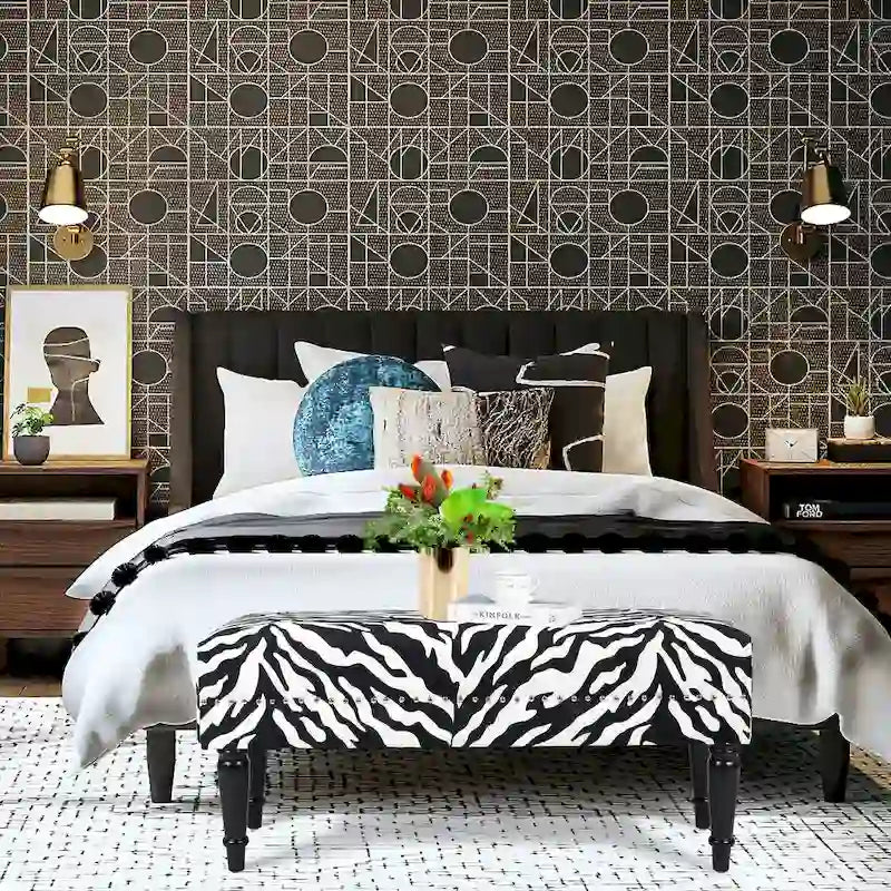 Cow Print Fabric Rectangular Bench Ottoman