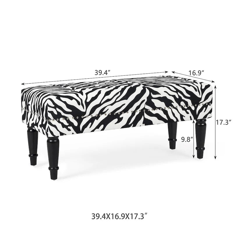 Cow Print Fabric Rectangular Bench Ottoman