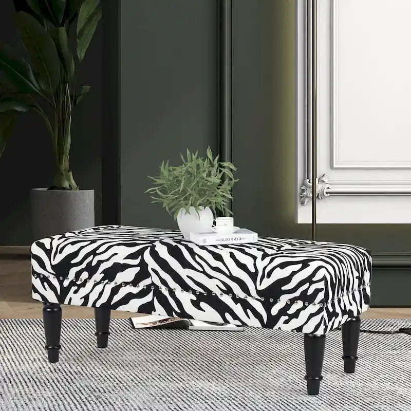 Cow Print Fabric Rectangular Bench Ottoman