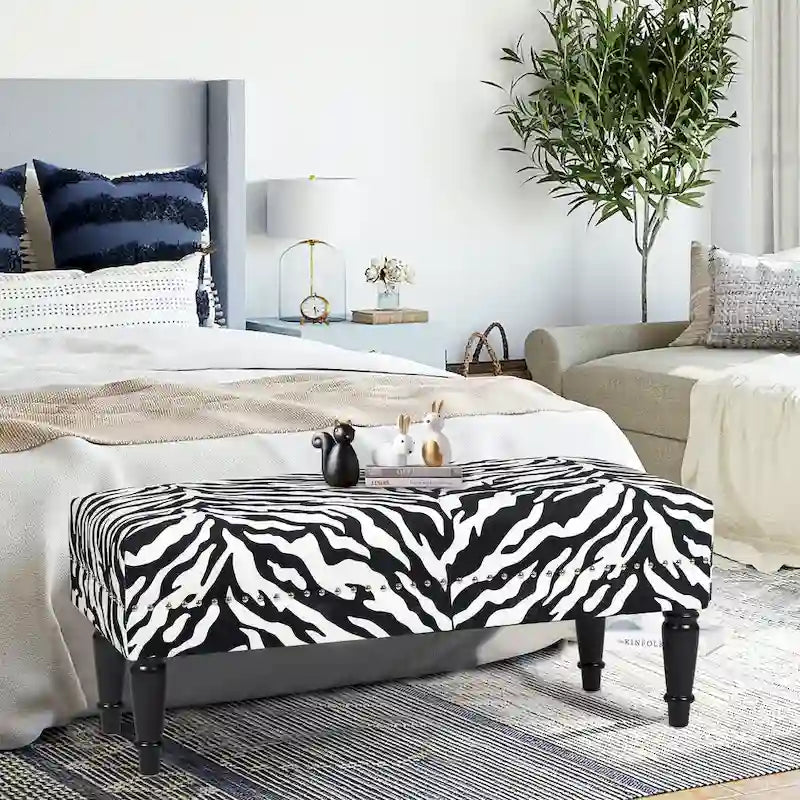 Cow Print Fabric Rectangular Bench Ottoman