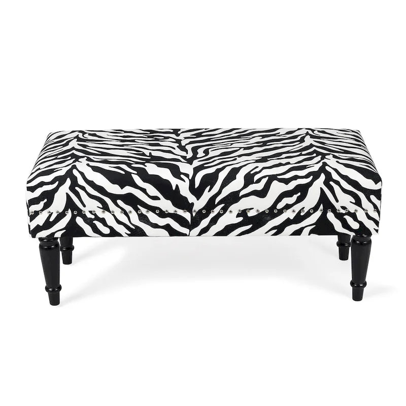 Cow Print Fabric Rectangular Bench Ottoman