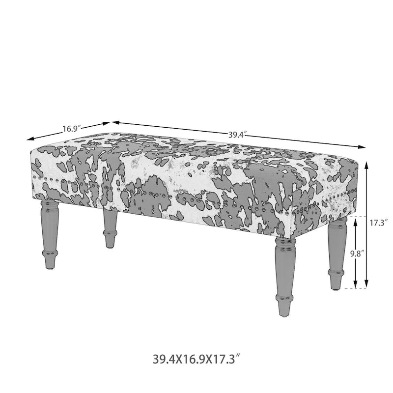 Cow Print Fabric Rectangular Bench Ottoman