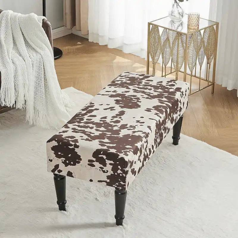 Cow Print Fabric Rectangular Bench Ottoman