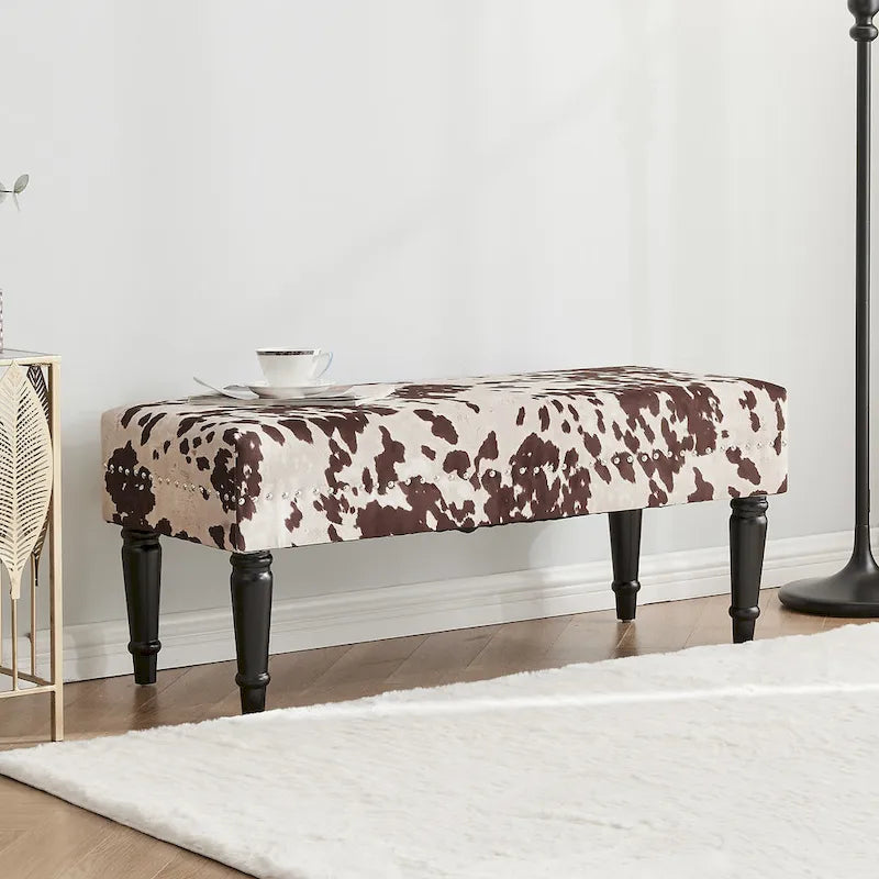 Cow Print Fabric Rectangular Bench Ottoman