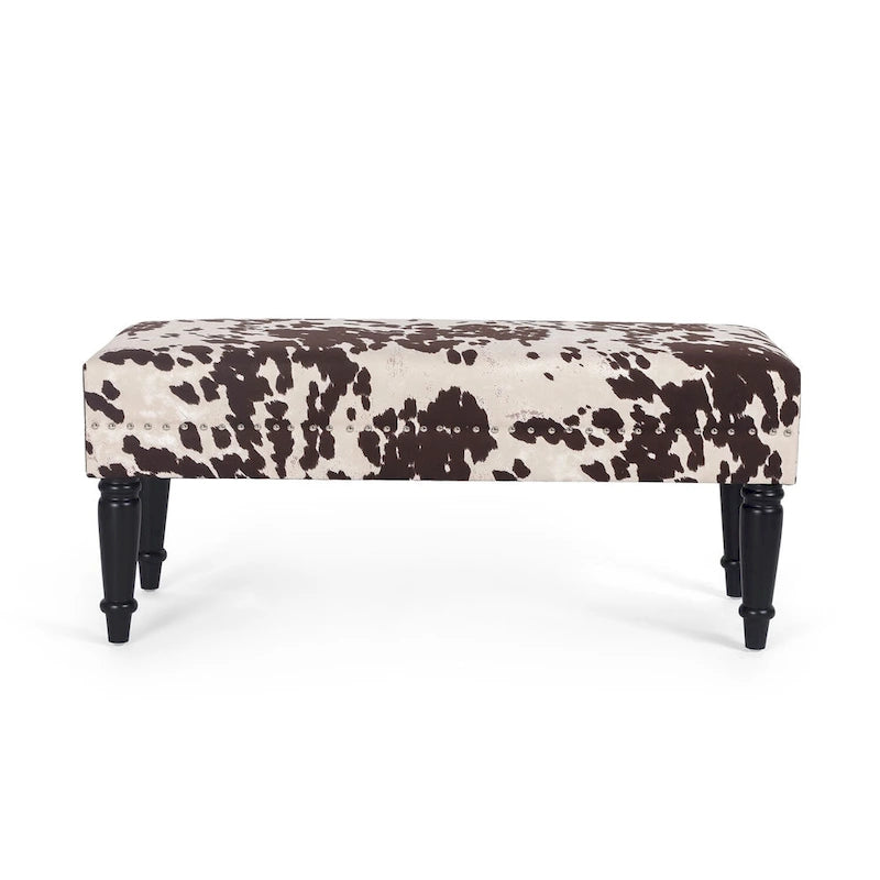 Cow Print Fabric Rectangular Bench Ottoman