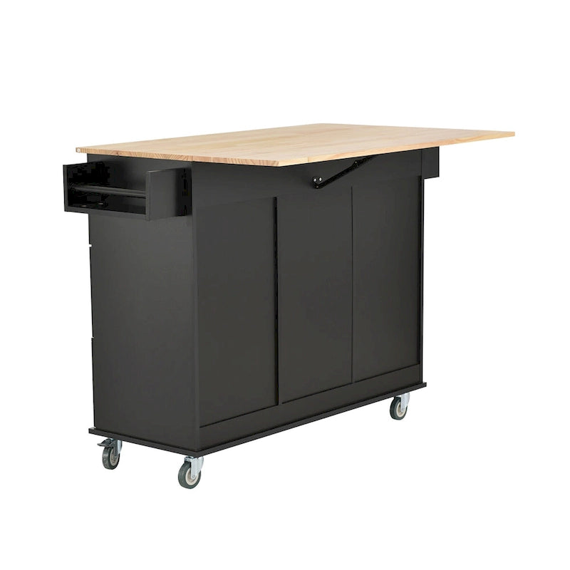 52.7 W Rolling Mobile Kitchen Island with Solid Wood Top and Locking Wheels,Storage Cabinet and Drop Leaf Breakfast Bar