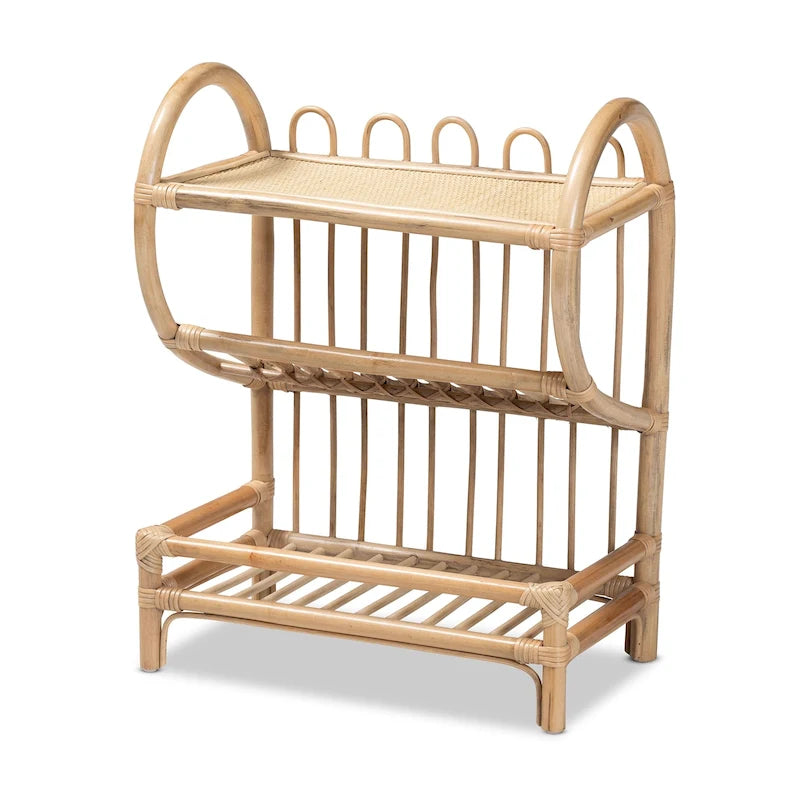 Bohemian Natural Brown Rattan 2-Tier Display Shelf