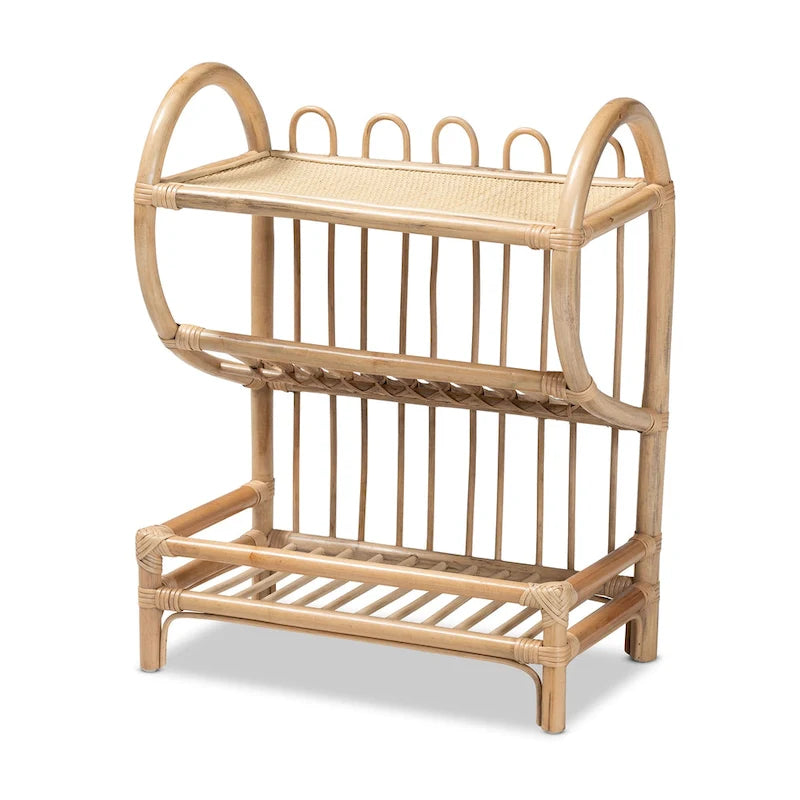 Bohemian Natural Brown Rattan 2-Tier Display Shelf