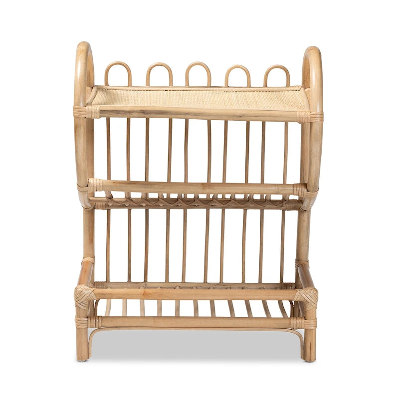 Bohemian Natural Brown Rattan 2-Tier Display Shelf