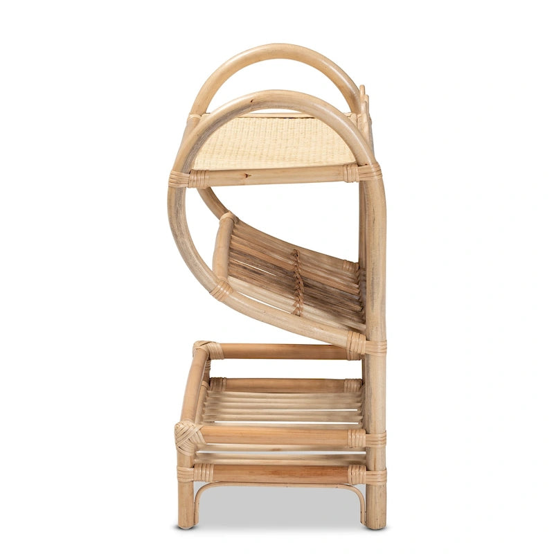 Bohemian Natural Brown Rattan 2-Tier Display Shelf
