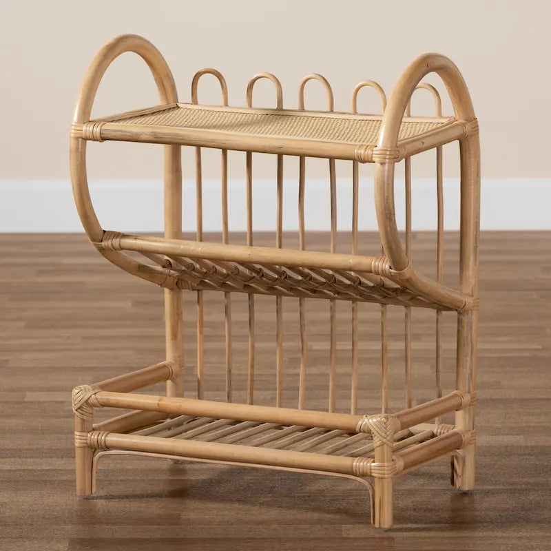 Bohemian Natural Brown Rattan 2-Tier Display Shelf