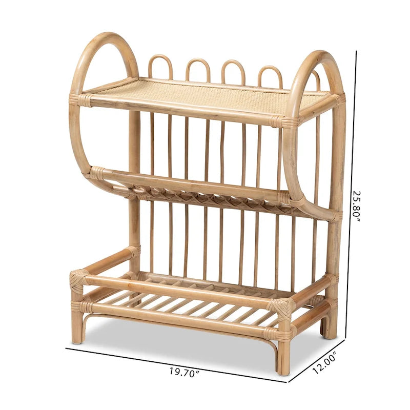Bohemian Natural Brown Rattan 2-Tier Display Shelf